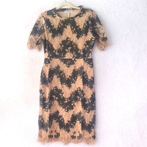 Polagram Women's‎ Tan & Black Lace Chevron Dress Size S
